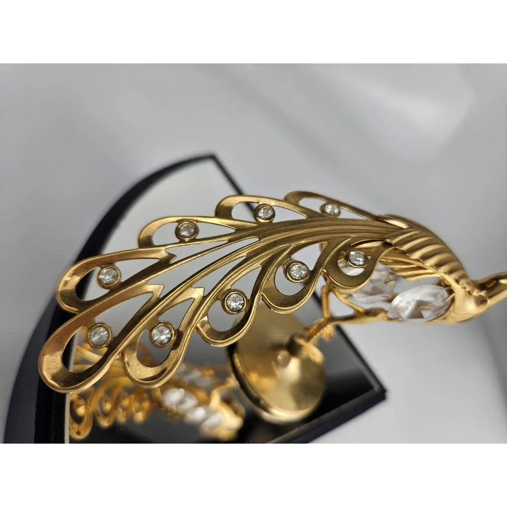 Vintage Peacock Figurine Austrian Crystal 24K Gold Plated Mascot USA No Box‎